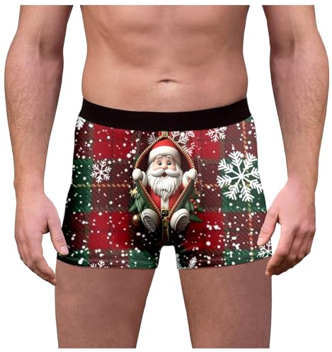 Calzoncillos Tipo Bóxer para Hombre Ropa Interior Navidad Diseño Papá Noel Y Reno Cortos Elásticos Transpirable Cómodo Regalo Navidad Ropa De Noche