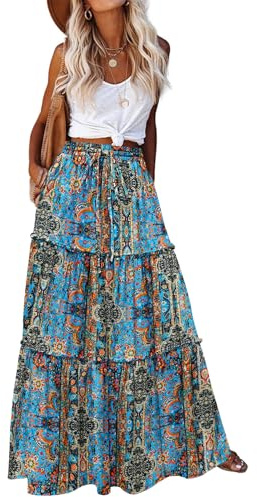 Hotouch kjol damer sommar hög midja kjolar elegant maxikjol med dragsko, Z-blomma-g, S