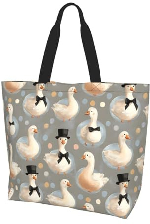 Nevjipu Grande borsa da lavoro da donna, con stampa di cappello con cravatta d'oca, riutilizzabile, leggera, borsa per la spesa da donna, borsa a tracolla pieghevole grande da viaggio