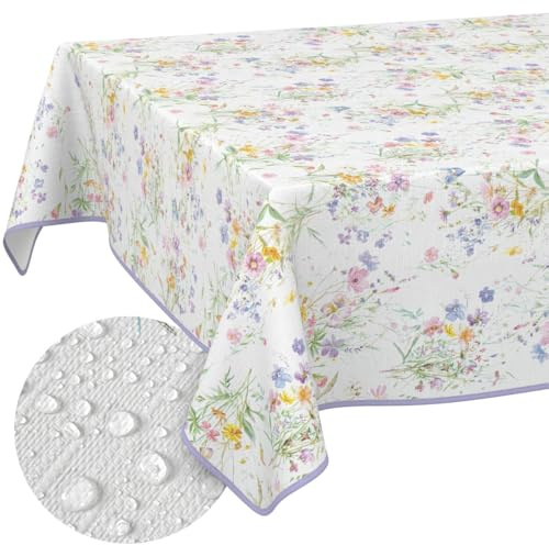 Vaxduk bordsduk tvättbar lättskött vattenavvisande lotuseffekt utomhus vaxduk vår trädgårdsbordsduk blommor 240 x 140 cm med fåll (kantad