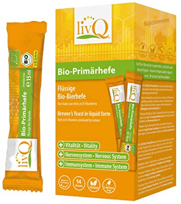 livQ Bio-Primärhefe pur - Superfood Immun-Booster flüssig, Bio Bierhefe aus Primärfermentation mit B-Vitaminen, Erfrischend, Vegan & laktosefrei I 210ml