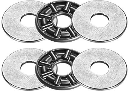 sourcing map AXK0619 + 2AS Cojinetes de empuje de rodillos de agujas con 2 arandelas, 6 mm de diámetro interior, 19 mm de diámetro exterior, 4 mm de espesor, dureza GCr15 2 piezas