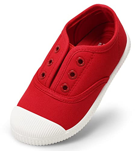 Unisex Kids Canvas Shoes Toddlers Sneakers Breathable Slip-on Trainers Pumps Plimsoles for Boy and Girls Red UK10