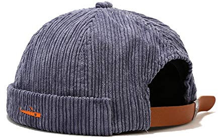 Brimless Adjustable Docker Hat Beanie Retro Corduroy No Visor Cap Blue