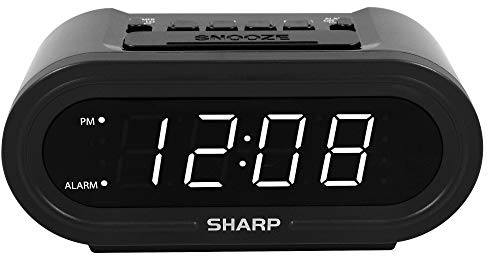 Sharp Digital Alarm with AccuSet - Automatic Smart Clock, Never Needs Setting (Midnight Black-White LED)