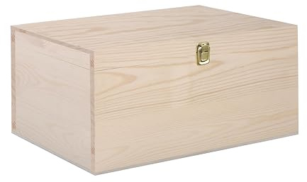 green leaves Natural Finish Wooden Storage Box DIY Crate With Hinged Lid And Locking Clasp (Small)