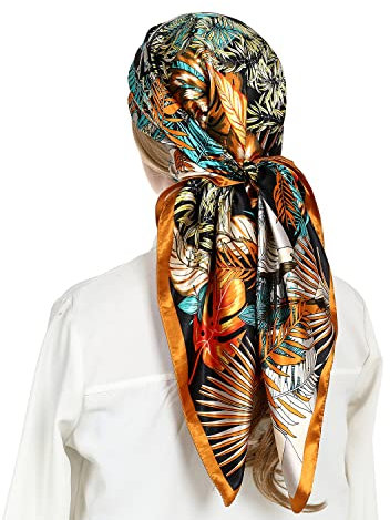 RIIQIICHY Seidentuch Damen Kopftuch Sommer Halstuch Bandana seidenschal Halstücher Haarschal Schals & Tücher für Frauen Bedrucktes Quadratische 90cm