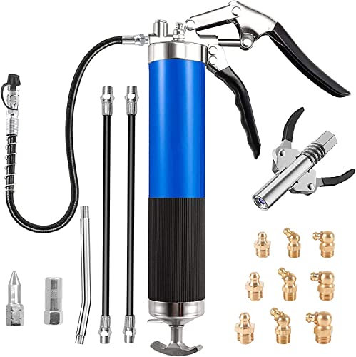 KEWAYO Ingrassatore Manuale 7000PSI, Pistole per Grasso Professionale con Tubo Flessibile, Tubo di Estensione in Metallo, Ugello Appuntito E Ugello in Ottone da