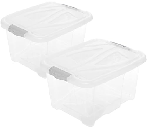 2friends 2er Set Aufbewahrungsbox mit Deckel 30 Liter 2 Stück Plastikbox aus lebensmittelecht Kunststoff mit Clip-Deckeln Stapelbar Transparent, 26 x 49 x 39 cm Made in EU