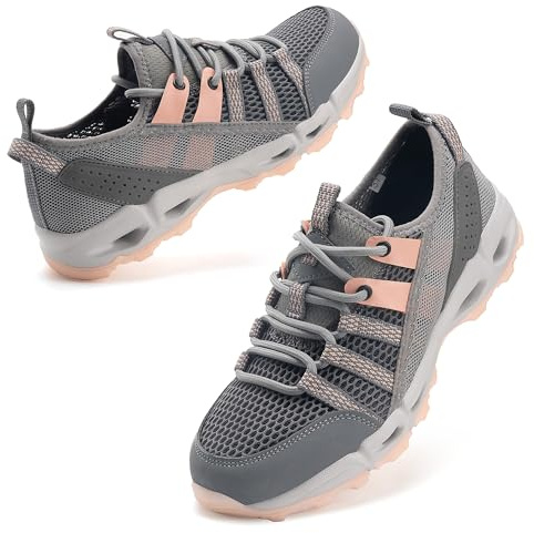 ziitop Womens Hiking Water Shoes for Women Quick Dry Outdoor Sport Sneakers Non Slip Lightweight Breathable Summer Trekking and Walking Climbing Shoe Grey Pink