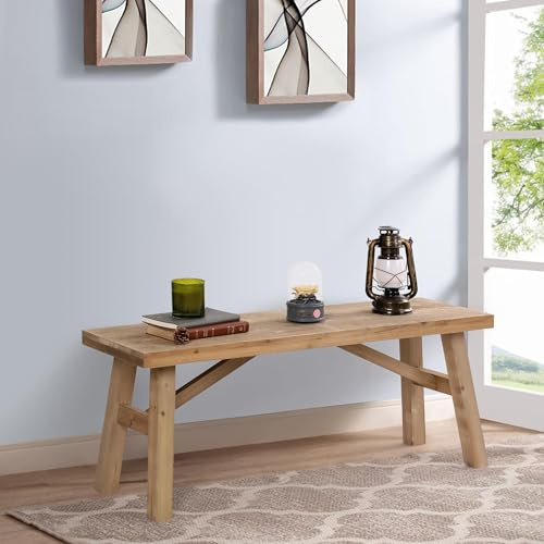 Wnutrees Sawmill Long Wood Bench, 43 Farmhouse Entryway Bench for Living Dining Room, Rustic Entry Way Benches Seat, Solid Wood, Handcraft Finshed, Natural