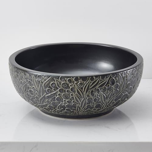 NATURFLAIR FCH141 Bathroom Ceramic Wash Basin, Countertop Washbasin, Round 420 x 160 mm, Handmade Wash Basin