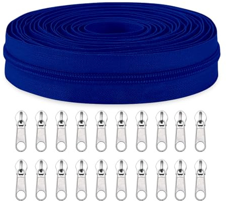 Sawoake #5 Nylon Coil Zippers by The Yard Bulk 10 Yards with 20pcs Zipper Sliders for DIY Sewing Tailor Craft Bag Garment Home Textile…(NavyBlue)