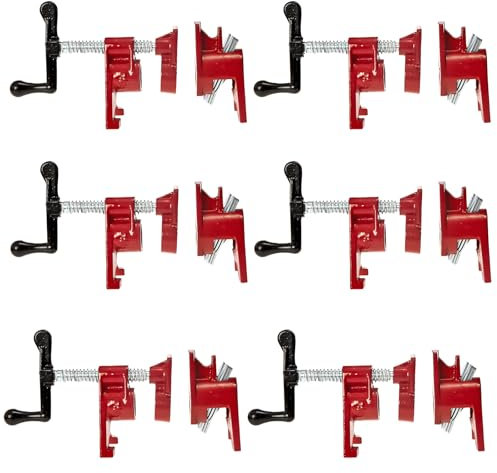 IVWNNN 6 Pack 3/4'' Pipe Clamps for Woodworking with Foot Design Wood Gluing Pipe Clamp Fixture Set Heavy Duty Cast Iron For Woodworking, Carpentry, Home Improvement, and DIY Jobs