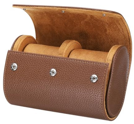 sourcing map Watch Roll Travel Case 2 Slots Portable Leather Watch Cases for Men and Women, Watches Storage Organizer with Removable Pillows for Traveling, Display, Home Storage, Textured Brown