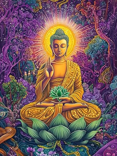 Bimkole 5D Diamond Paintinger För Vuxna Buddha, Full Borrmålning Gör-det-själv Strass Broderi Set Färg Med Diamanter Kit Blomma Träd Korsstygn Hem Vägg Hantverk Dekoration 30x40 cm