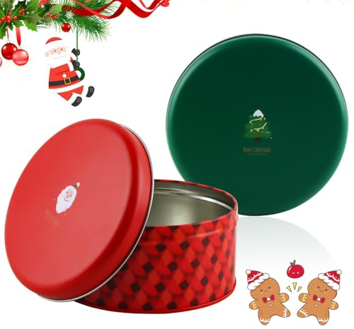 ACTOYS Scatole per Biscotti in Metallo, Scatole di Biscotti di Natale, Barattolo per Biscotti, Scatole di Latta Natalizia, Scatola di Latta Rotonda con Coperchio, Scatola di Caramelle (C)