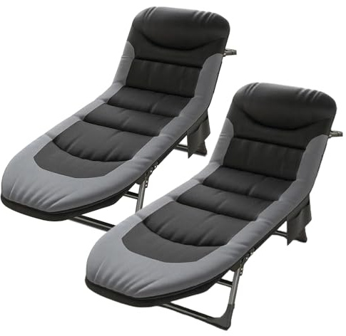 OVLRIJP Chaise Longue Jardin Exterieur, Transat Jardin Exterieur avec 6 Dossiers Réglables, Chaise Longue Pliable avec Poche Latérale, Bain de Soleil pour Balcon, Patio, Camping (Noir/2 Pièces)