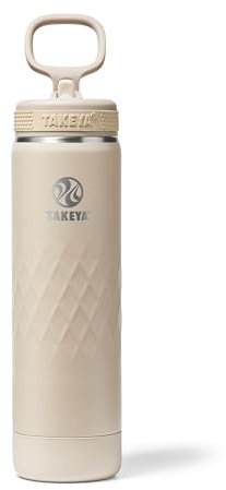 Takeya Sport 22 oz Triple-Insulated Stainless Steel Water Bottle, Straw Lid – Leakproof, Sweatproof, BPA-Free, Keeps Drinks Cold 36 Hrs, Hot 14 Hrs – Almond