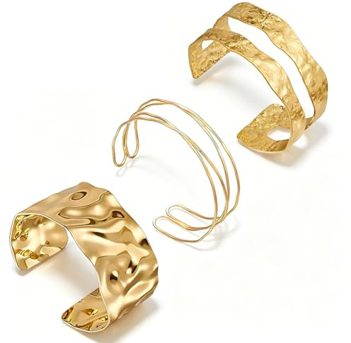 JUGUTA Bracciale Braccio Superiore Avvolgente Per La Bracciale Rigido Oro, 3 Pezzi, In Oro, Aperto, Regolabile, Minimalista, In Oro, Per Donne E Ragazze, Große, Metallo, No