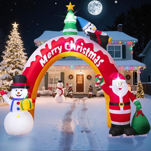 305CM/10FT Arco Navideño Hinchable de Pingüino con Luces LED, Decoración de Navidad para Interiores y Exteriores, Decoración de Pingüinos, Decoración de Jardín y Patio para Las Fiestas