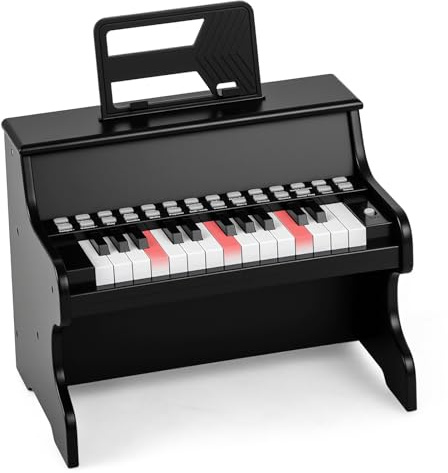 COSTWAY Tastiera Pianoforte per Bambini a 25 Tasti, Mini Pianoforte Digitale Giocattolo, con Velocità e Volume Regolabili, Tasto Luminoso e Leggio Rimovibile, per Ragazzi 3+ Anni (Nero)