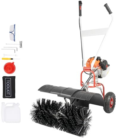 Barredora de gasolina de 2,5 CV con escoba, 52 cc, escoba quitanieves, 58 cm de ancho de trabajo, para camino, hierba, nieve, limpieza de césped