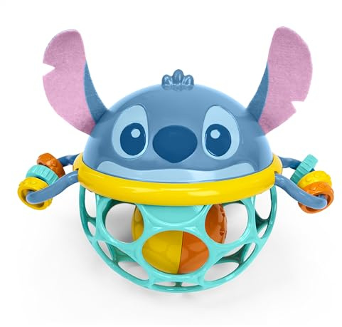 Disney Baby Stitch Oball Rattle by Bright Starts, Easy Grasp Baby Toy with Jingle Ball, Sensory Rattle for Newborn Infant 0-6 Months, Baby Toys 3-6 Months