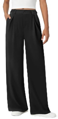 Generico Pantaloni Larghi Donna Estivi Casual - Pantaloni Lino Leggeri Elastico in Vita Elegante Baggy Linen Pants Pantalone da Spiaggia Sportivo Lavoro Vita Alta Pantalone con Coulisse Gamba Larga