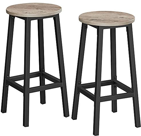 VASAGLE Barhocker, 2er Set, Barstühle, Küchenstühle mit Metallgestell, einfache Montage, 65 cm hoch, mit Fußstütze, für Küche, Wohnzimmer, Esszimmer, greige meliert-schwarz LBC032B02