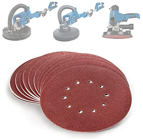 Scheppach Lot de 60 disques abrasifs pour ponceuse murale et de plafond - 215 mm - 10 disques de chaque grain K80/100/120/150/180/240 - 10 trous - Pour ponceuse à sec DS200 - DS920 - DS930 | Ponceuse