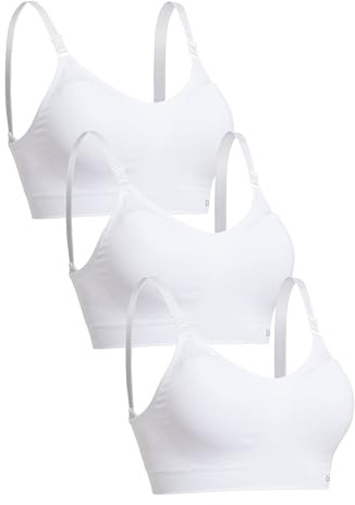 Channo Reggiseno Sportivo Comodo e, Senza Ferretto e Senza Cuciture, con Imbottitura Rimovibile - Confezione da 3, Bianco, S/M