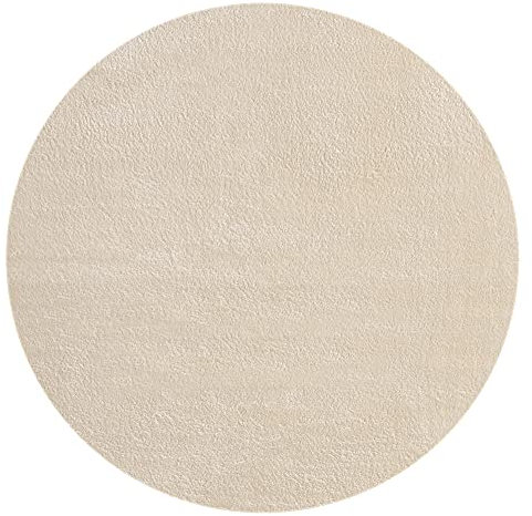 the carpet Relax Weicher, Badezimmerteppich, Bad Set, Badematte, Badvorleger, Anti-Rutsch Unterseite, Waschbar bis 30 Grad, Super Soft, Felloptik Beige, 120 cm Rund