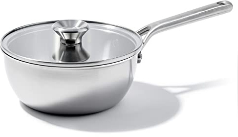 OXO Mira Tri-Ply Stainless Steel, 3.57QT Covered Chef's Pan with Lid, PFAS-Free, Multi Clad, Induction, Dishwasher Safe, Oven Safe, Silver
