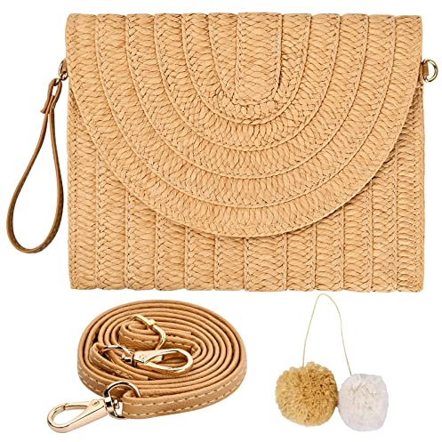 Clutch Stroh, Strandtasche Stroh, Straw Clutch, Umhängetasche aus Korbgeflecht, Boho Style Korbtasche fur Frauen 27 x 20 cm