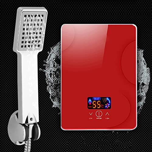 KinHall Scaldacqua elettrico istantaneo 6500 W, piccolo scaldabagno elettrico istantaneo+doccetta per cucina e bagno, Rosso