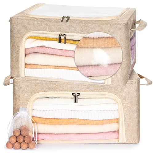 22L Cashmere Sweater Storage Bag And Natural Cedar Ball | BREATHABLE Cashmere Protection Pouch Friendly For Merino Wool/Knit Sweater Storage for Closet Shelf Stackable Knitwear Wool Clothes Organizer