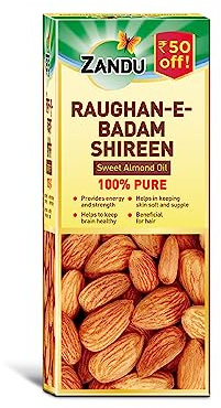 Zandu Roghan Badam Shirin | Pure Sweet Almond Oil for Skin & Hair | Cold-Pressed, Non-Greasy & Nutrient-Rich | Deep Moisturizing Body Oil & Massage Oil | 3.38 Fl Oz / 100 ML