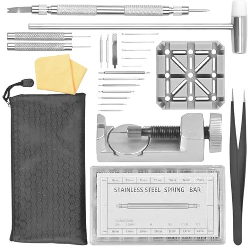 137 Stück Uhrenarmband Reparaturset, Uhr Batteriewechsel Werkzeug, Uhrmacherwerkzeug Set, Uhrenwerkzeug Gehäuseöffner, Armband Kürzen Werkzeug, Uhren Armband Werkzeug mit Federstifte Uhrhalter Hammer