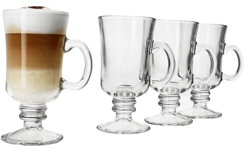MamboCat Lot de 4 verres à café irlandais I 180 ml, hauteur 14,8 cm I pour 4 personnes I Verre à café transparent avec poignée et pied I Verres à thé transparents I Verre pour chocolat chaud, vin