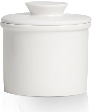 HOMURY Pot à beurre en porcelaine avec couvercle (blanc, rond, 10 x 12 x 10 cm, passe au lave-vaisselle)