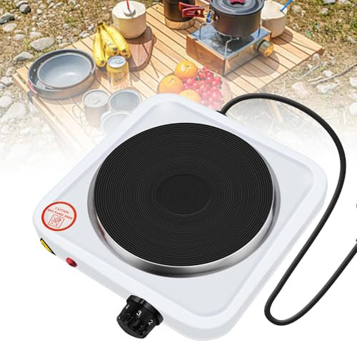 Single Electric Hob Portable Hot Plate 1000W Stainless Electric Stove for Warming Cooking Boiling Fryer, 5 Temperature Settings, 155mm Heating Pate Diameter, Non-Slip Feet