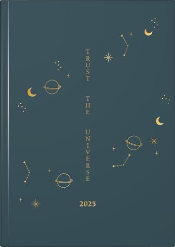 rido/idé bokkalender Young Line (2025) Universe, 2 sidor = 1 vecka, A5, 160 sidor, grafiskt omslag, mörkblå