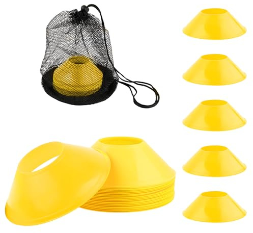 XIHIRCD 25 STK Fußball Kegel für Sporttraining, Mini Sportkegel mit Netztasche Flexibel Agility Kegel Prämie Trainingskegel für Basketball Fußball Laufen Übungen Sportspiele Kinder-Skaten (Gelb)