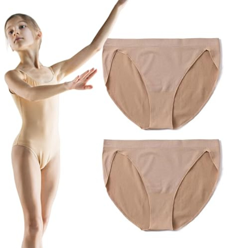 UILYNIU Paquete de 2 calzoncillos de ballet sin costuras de corte alto, ropa interior de piel nude, pantalones de baile, bragas de ballet, bragas de algodón, bragas de gimnasia sin costuras para niñas