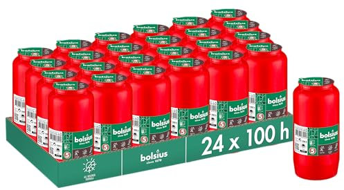 Bolsius Lumino tombale – rosso – 24 pezzi – Lunghezza durata 5 giorni – candela funebre & memoriale – combustione pulita – senza olio di palma - 100 ore