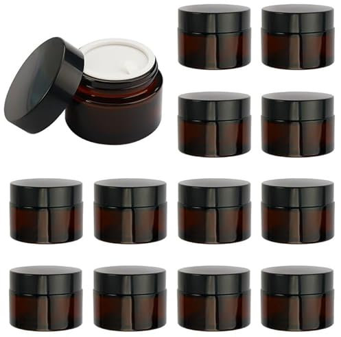 12 Pezzi 30 ML Contenitori Cosmetici Vasetti Plastica Vasetti Vetro Ambrato Barattoli Vuoti Riutilizzabile Contenitori Creme, Contenitori Vuoti per Cosmetici per Cipria, Creme, Lozioni e Cosmetici