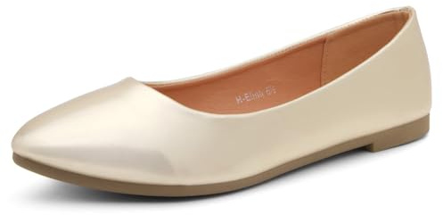Herstyle Elina Women's Flats Pointed Toe Ballet Flat Shoes Comfortable Slip on Flats for Daily Wear, Ballerina Walking Flats, Black Flats for Work, Office and Party, Gold, 7 UK