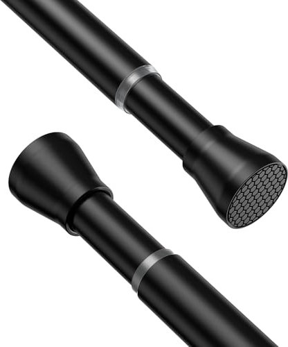 Shower Curtain Pole 115-195cm 1Pcs Extendable Curtain Poles No Drilling Black Tension Rods for Curtains Non-Slip Shower Curtain Rail Non-Rust for Wardrobe，Window and Bathroom