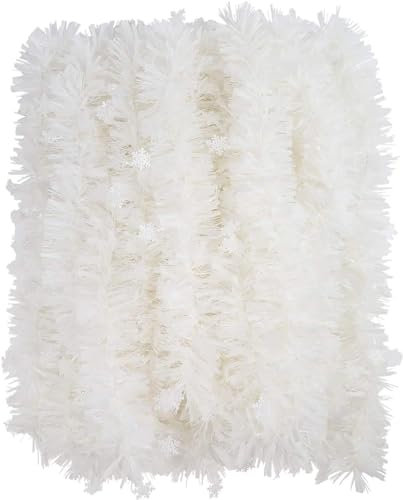 White Christmas Chunky Tinsel Garland with Star for Christmas Tree Decorations Xmas Party Supplies (6 Meters)